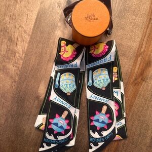 Hermes Black and Blue Silk Scarf (Two Twillies)